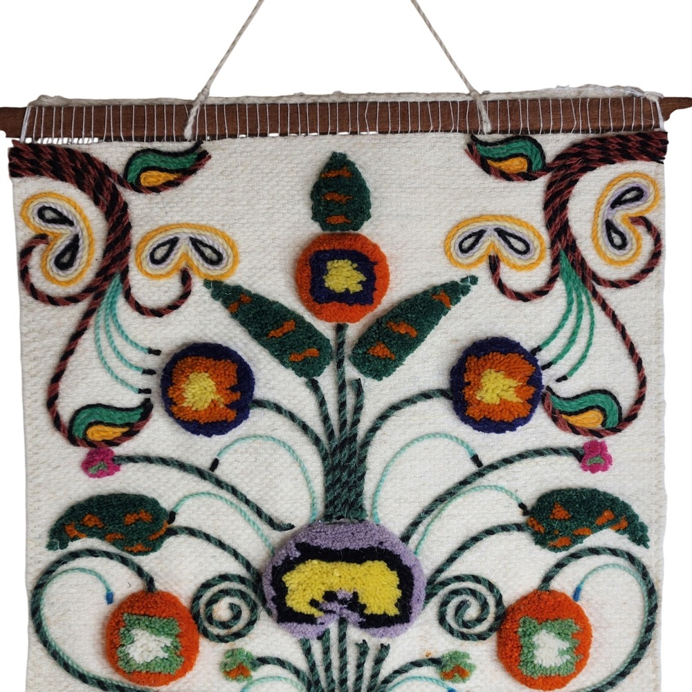 Vintage Fiber Tapestry Wall Hanging Yarn Art Boho Hippie Home Decor Tassels - Picture 2 of 7